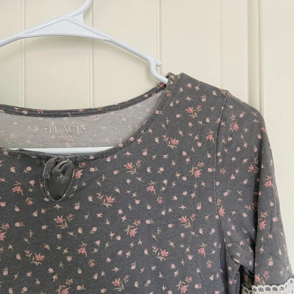 Children’s Place‎ girl’s gray floral lace tshirt dress — XXL